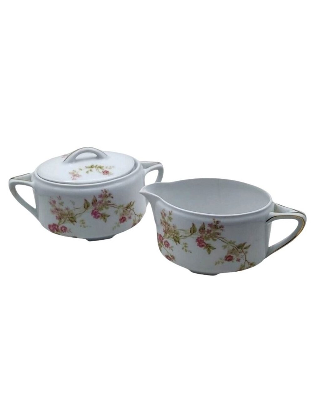 Antique O&EG Royal Austria Porcelain Hand Painted Floral Creamer & Sugar Bowl
